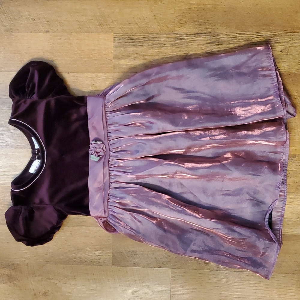 Rose Cottage Irridescent‎ Velvet Purple Short Sleeve Party Dress Size Girls 8